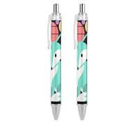 ERSTSNCK Colorful Fox Art Black Ballpoint Pens Fine Point (0.5mm) Black Ink Pen Retractable Ball Point Pens with Comfortable Full Grip for Journaling, And Office Writing Ideal 2 PCS