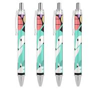 ERSTSNCK Colorful Fox Art Black Ballpoint Pens Fine Point (0.5mm) Black Ink Pen Retractable Ball Point Pens with Comfortable Full Grip for Journaling, And Office Writing Ideal 4 PCS