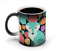 ERSTSNCK Colorful Fox Art Color Changing Mug 11 Oz Heat Changing Coffee Mugs Funny Magic Cup Heat Sensitive Ceramics Mug Novelty Coffee Cups Personalized Customized Gift Idea for Men & Women