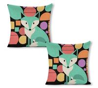 ERSTSNCK Colorful Fox Art Pillow Covers 18"x18"（2pcs） Linen Throw Pillow Covers - Double Sided Decorative Square Cushion Cases for Sofa, Bed, Chair (No Insert Included)