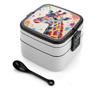 ERSTSNCK Colorful Giraffe Painting Bento Box 1000ml Leak Proof Lunch Container with Removable Dividers & Spoon - BPA-Free PP Stackable Lunch Box for Work, Office, Picnic, Travel, Dining Out