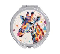 ERSTSNCK Colorful Giraffe Painting Compact Mirror for Purse, Double-Sided 1x/2x Magnifying Metal Pocket Makeup Mirrors, Folding Mini Vanity Mirror, Handheld Round Travel Cosmetic Mirrors for Women
