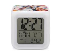 ERSTSNCK Colorful Giraffe Painting Night Light Alarm Clock LED Display Alarms for Bedroom Smart Digital Alarm Clock Wtih 7 Colorful Ambient Lights Sleep Timer for Heavy Sleepers Simple Operation