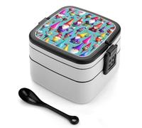 ERSTSNCK Colorful Gnomes Bento Box 1000ml Leak Proof Lunch Container with Removable Dividers & Spoon - BPA-Free PP Stackable Lunch Box for Work, Office, Picnic, Travel, Dining Out