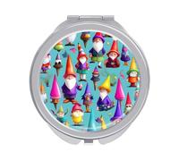 ERSTSNCK Colorful Gnomes Compact Mirror for Purse, Double-Sided 1x/2x Magnifying Metal Pocket Makeup Mirrors, Folding Mini Vanity Mirror, Handheld Round Travel Cosmetic Mirrors for Women
