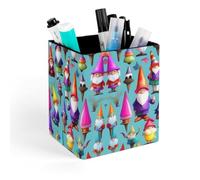 ERSTSNCK Colorful Gnomes Pen Holder, Pencil Holder Desktop Stationery Organizer Square Leather Pencil Cup Makeup Brush Storage Box for Office Home And Stationary Supplies