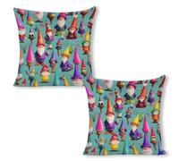 ERSTSNCK Colorful Gnomes Pillow Covers 18"x18"（2pcs） Linen Throw Pillow Covers - Double Sided Decorative Square Cushion Cases for Sofa, Bed, Chair (No Insert Included)