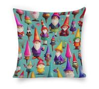 ERSTSNCK Colorful Gnomes Pillow Covers 18"x18" Linen Throw Pillow Covers - Double Sided Decorative Square Cushion Cases for Sofa, Bed, Chair (No Insert Included)