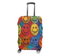 ERSTSNCK Colorful Happy Face Luggage Suitcase Covers Elastic Washable Cute Luggage Protector Travel Suitcase Protective Cover For Adult (Fit 19-32 Inch Luggages), white, XL, Colorful Happy Face