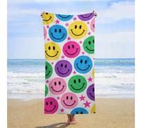 ERSTSNCK Colorful Happy Face Pattern Beach Towel Oversized 31" X 63" Absorbent Towels Quick Dry Pool Towel Lightweight Bath Towels Sandproof Beach Blanket for Gym Swimming Sports Travel Gifts