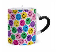 ERSTSNCK Colorful Happy Face Pattern Color Changing Mug Heat Changing Coffee Mugs Funny Magic Cup Heat Sensitive Travel Mug Novelty Coffee Cups Personalized Customized Gift Idea for Men & Women 11 Oz