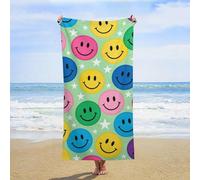 ERSTSNCK Colorful Happy Face Print Beach Towel Oversized 31" X 63" Absorbent Towels Quick Dry Pool Towel Lightweight Bath Towels Sandproof Beach Blanket for Gym Swimming Sports Travel Gifts
