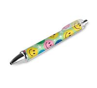 ERSTSNCK Colorful Happy Face Print Black Ballpoint Pens Fine Point (0.5mm) Black Ink Pen Retractable Ball Point Pens with Comfortable Full Grip for Journaling, And Office Writing Ideal 1 PCS