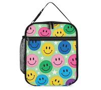 ERSTSNCK Colorful Happy Face Print Lunch Bag for Adults Reusable Insulated Lunchbox Leakproof Small Lunch Box Tote for Men & Women Portable Food Cooler Bag for Work, Office, Picnics
