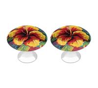 ERSTSNCK Colorful Hibiscus Cabinet Knobs, 2-Pack Silver Stainless Steel Drawer Pulls with Screws, Elegant Hardware for Dressers, Kitchen,Cabinets & Desks
