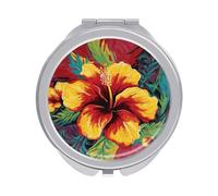 ERSTSNCK Colorful Hibiscus Compact Mirror for Purse, Double-Sided 1x/2x Magnifying Metal Pocket Makeup Mirrors, Folding Mini Vanity Mirror, Handheld Round Travel Cosmetic Mirrors for Women