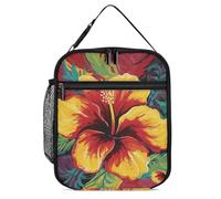 ERSTSNCK Colorful Hibiscus Lunch Bag for Adults Reusable Insulated Lunchbox Leakproof Small Lunch Box Tote for Men & Women Portable Food Cooler Bag for Work, Office, Picnics