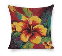 ERSTSNCK Colorful Hibiscus Pillow Covers 18"x18" Linen Throw Pillow Covers - Double Sided Decorative Square Cushion Cases for Sofa, Bed, Chair (No Insert Included)