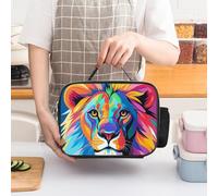 ERSTSNCK Colorful Lion Insulated Lunch Bag for Women Lunch Box Large Capacity, Leakproof Tote with Detachable Handles- 5-Hour Cold/Hot Retention Cooler Bag for Office, Picnic, Camping