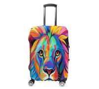 ERSTSNCK Colorful Lion Luggage Suitcase Covers Elastic Washable Cute Luggage Protector Travel Suitcase Protective Cover For Adult (Fit 19-32 Inch Luggages) X-Large, white, S, Colorful Lion