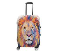 ERSTSNCK Colorful Lion Painting Luggage Suitcase Covers Elastic Washable Cute Luggage Protector Travel Suitcase Protective Cover For Adult (Fit 19-32 Inch Luggages), white, L, Colorful Lion Painting
