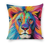 ERSTSNCK Colorful Lion Pillow Covers 18"x18" Linen Throw Pillow Covers - Double Sided Decorative Square Cushion Cases for Sofa, Bed, Chair (No Insert Included)