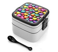 ERSTSNCK Colorful Rainbow Hearts Bento Box 1000ml Leak Proof Lunch Container with Removable Dividers & Spoon - BPA-Free PP Stackable Lunch Box for Work, Office, Picnic, Travel, Dining Out