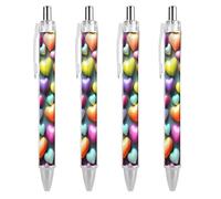 ERSTSNCK Colorful Rainbow Hearts Black Ballpoint Pens Fine Point (0.5mm) Black Ink Pen Retractable Ball Point Pens with Comfortable Full Grip for Journaling, And Office Writing Ideal 4 PCS