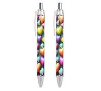 ERSTSNCK Colorful Rainbow Hearts Black Ballpoint Pens Fine Point (0.5mm) Black Ink Pen Retractable Ball Point Pens with Comfortable Full Grip for Journaling, And Office Writing Ideal 2 PCS