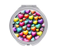ERSTSNCK Colorful Rainbow Hearts Compact Mirror for Purse, Double-Sided 1x/2x Magnifying Metal Pocket Makeup Mirrors, Folding Mini Vanity Mirror, Handheld Round Travel Cosmetic Mirrors for Women