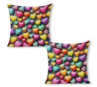 ERSTSNCK Colorful Rainbow Hearts Pillow Covers 18"x18"（2pcs） Linen Throw Pillow Covers - Double Sided Decorative Square Cushion Cases for Sofa, Bed, Chair (No Insert Included)