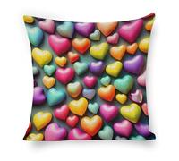 ERSTSNCK Colorful Rainbow Hearts Pillow Covers 18"x18" Linen Throw Pillow Covers - Double Sided Decorative Square Cushion Cases for Sofa, Bed, Chair (No Insert Included)