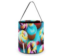 ERSTSNCK Colorful Sweet Lollipop Cupcake Donut Halloween Candy Buckets Reusable Tote Candy Bag - Trick Or Treat Goody Bag with Handles