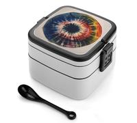 ERSTSNCK Colorful Tie-dye Towels Bento Box 1000ml Leak Proof Lunch Container with Removable Dividers & Spoon - BPA-Free PP Stackable Lunch Box for Work, Office, Picnic, Travel, Dining Out