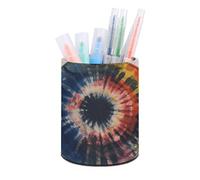 ERSTSNCK Colorful Tie-dye Towels Pen Holder, Pencil Holder Desktop Stationery Organizer Round Leather Pencil Cup Makeup Brush Storage Box for Office Home And Stationary Supplies
