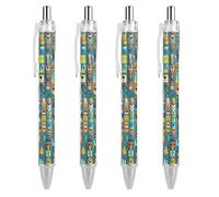 ERSTSNCK Colorful Tiki Mask Pattern Black Ballpoint Pens Fine Point (0.5mm) Black Ink Pen Retractable Ball Point Pens with Comfortable Full Grip for Journaling, And Office Writing Ideal 4 PCS