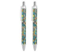 ERSTSNCK Colorful Tiki Mask Pattern Black Ballpoint Pens Fine Point (0.5mm) Black Ink Pen Retractable Ball Point Pens with Comfortable Full Grip for Journaling, And Office Writing Ideal 2 PCS