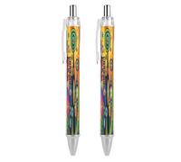 ERSTSNCK Colorful Tree Lines Black Ballpoint Pens Fine Point (0.5mm) Black Ink Pen Retractable Ball Point Pens with Comfortable Full Grip for Journaling, And Office Writing Ideal 2 PCS