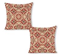 ERSTSNCK Comes in Red and Beige Pillow Covers 18"x18"（2pcs） Linen Throw Pillow Covers - Double Sided Decorative Square Cushion Cases for Sofa, Bed, Chair (No Insert Included)
