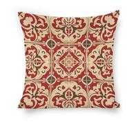 ERSTSNCK Comes in Red and Beige Pillow Covers 18"x18" Linen Throw Pillow Covers - Double Sided Decorative Square Cushion Cases for Sofa, Bed, Chair (No Insert Included)