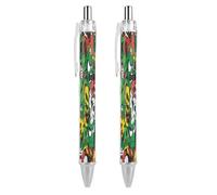 ERSTSNCK Comics And Pop Styles Black Ballpoint Pens Fine Point (0.5mm) Black Ink Pen Retractable Ball Point Pens with Comfortable Full Grip for Journaling, And Office Writing Ideal 2 PCS