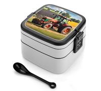 ERSTSNCK Company Farm Tractors Bento Box 1000ml Leak Proof Lunch Container with Removable Dividers & Spoon - BPA-Free PP Stackable Lunch Box for Work, Office, Picnic, Travel, Dining Out