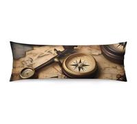 ERSTSNCK Compass and Old World Map Body Pillow Pillowcase 20"x54" Lumbar Throw Pillow Covers with Hidden Zipper Breathable & Cozy Full Long Bodypillow Case Cover for Sleeping Bedroom Couch Sofa Decor
