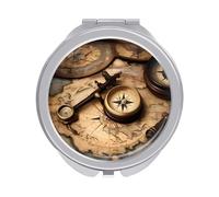 ERSTSNCK Compass and Old World Map Compact Mirror for Purse, Double-Sided 1x/2x Magnifying Metal Pocket Makeup Mirrors, Folding Mini Vanity Mirror, Handheld Round Travel Cosmetic Mirrors for Women