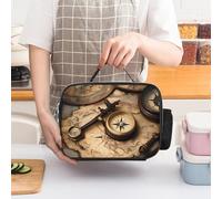 ERSTSNCK Compass And Old World Map Insulated Lunch Bag for Women Lunch Box Large Capacity, Leakproof Tote with Detachable Handles- 5-Hour Cold/Hot Retention Cooler Bag for Office, Picnic, Camping
