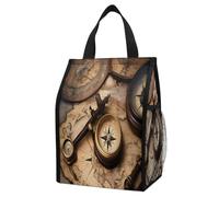 ERSTSNCK Compass And Old World Map Insulated Lunch Bag Leakproof Insulated Cooler Bags Reusable Cooler Tote Foldable Lunchbox for Adult Women Men for Work Travel Picnic