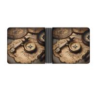 ERSTSNCK Compass And Old World Map Wallet for Men Bifold Rfid Blocking Slim Money Clip Front Pocket Wallet Card Holder