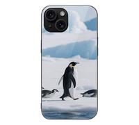 ERSTSNCK Compatible with iPhone 15 Case 3D Penguin Stylish Phone Case for Women Men, Tempered Glass Shockproof Slim Cover for 15 Pro Black