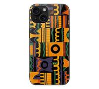 ERSTSNCK Compatible with iPhone 15 Case African Ethnic Pattern Stylish Phone Case for Women Men, Tempered Glass Shockproof Slim Cover for 15 Pro Black