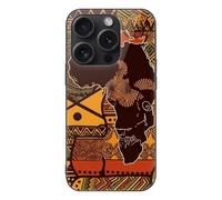 ERSTSNCK Compatible with iPhone 15 Case African Map Ethnic Pattern Stylish Phone Case for Women Men, Tempered Glass Shockproof Slim Cover for 15 Pro Black